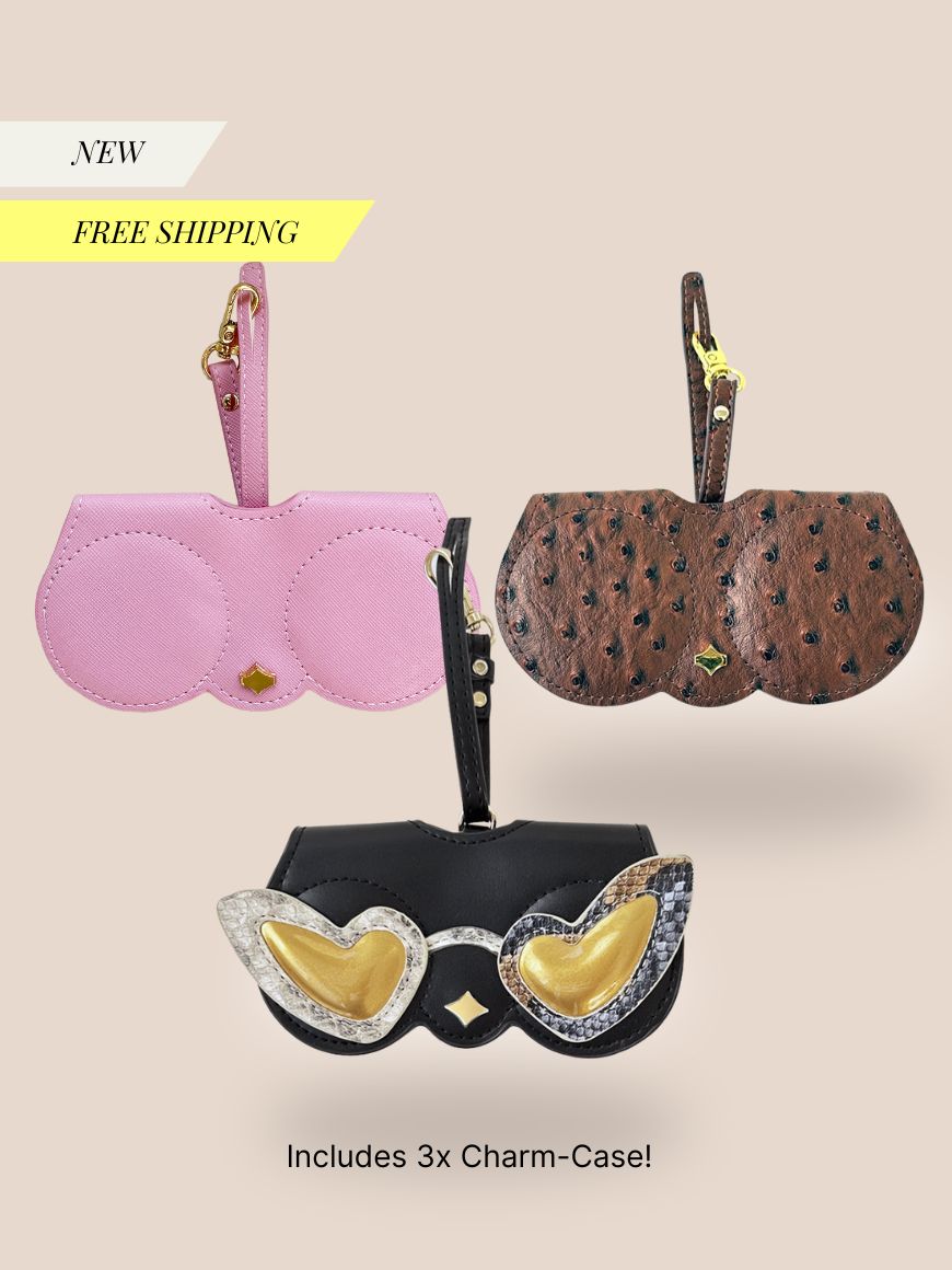 Set of 3: Pink, Brown Ostrich, and Heart Charm Trio