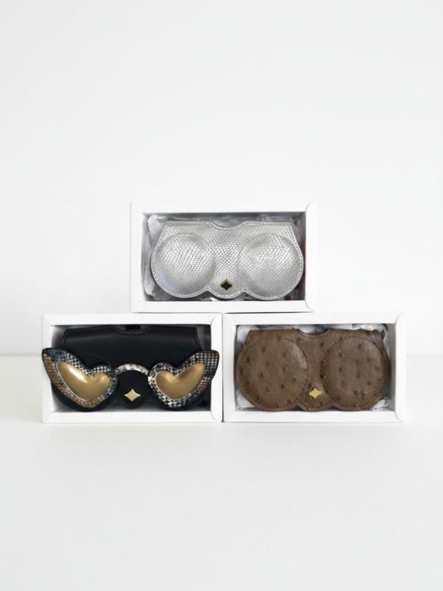 Set of 3: Snake Silver, Brown Ostrich, and Heart Charm Trio