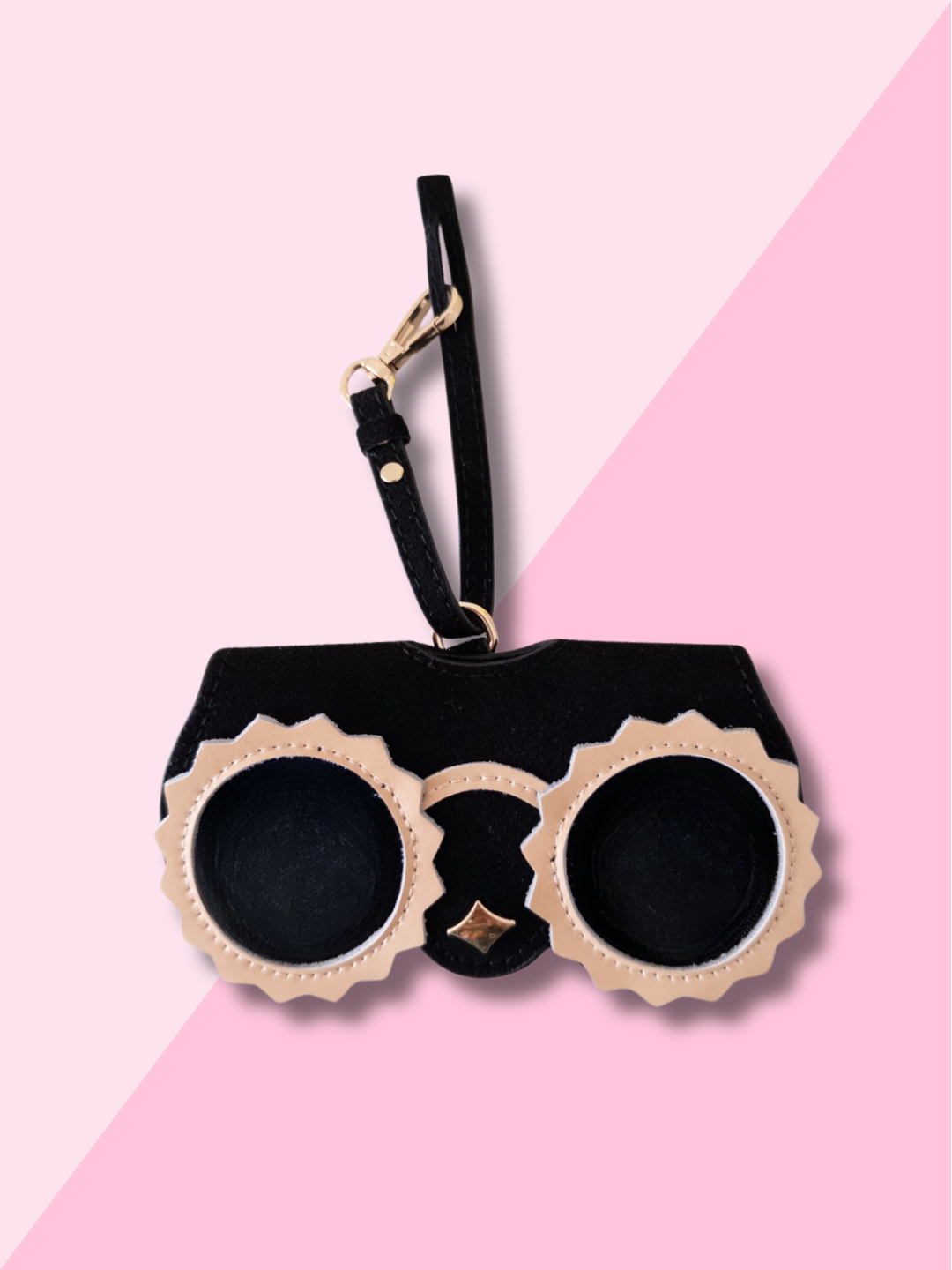 ⚙️ Chic Black and Beige Gear Shaped Eyewear Tote - Charm & Sunglass Holder ⚙️