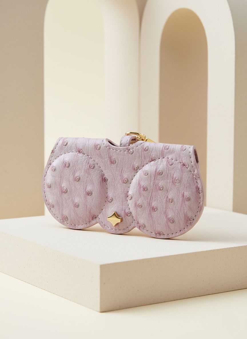 Pink Ostrich Clip-On Sunglasses Case